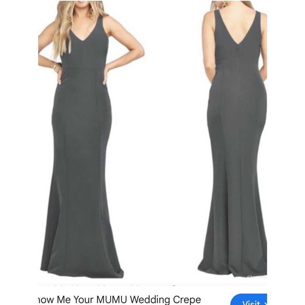 Show Me Your Mumu Charcoal V-Neck Crepe Maxi Gown